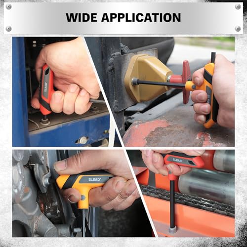 ELEAD 14-Piece T-handle Allen Wrench Set, Metric 2.5mm-10mm & SAE 1/8"-3/8" Portable Hex Key, Long Arm Allen Key Set with Storage Rack for Basic Home Repair and Mechanical Maintenance - style: T-Handle New Version
