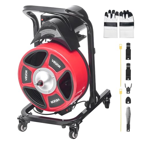 VEVOR Drain Cleaner Machine 50 FT x 1/2 Inch Manual Feed Sewer Snake Auger - style: 50 FT x 1/2'' with Wheels