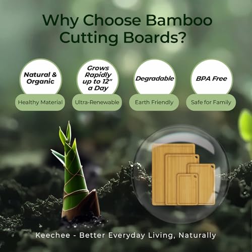Keechee Kitchen Tools 4-Pcs Natural Bamboo Cutting Board Set With Non-Slip Design For Meat, Veggies & Cheese(4Pcs) - color: Bamboo, size: 4-Piece