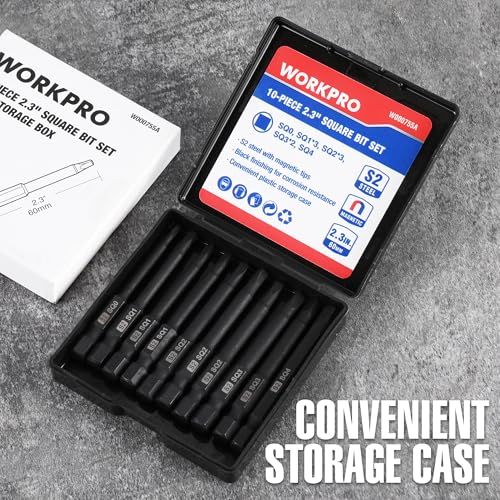 WORKPRO 10PCS Square Drive Bit Set, Magnetic Impact Screwdriver Bits - color: Square