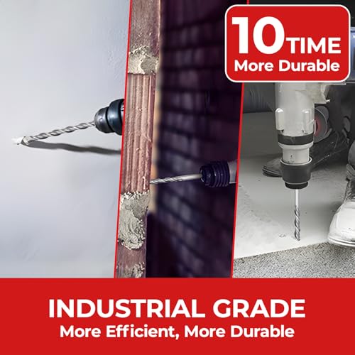 SDS Plus Rotary Hammer Drill Bit Set - 10-Piece 3/16" x 6" Concrete Masonry Drill Bits for Brick, Cement & Stone - Durable Alloy Tip, Fast Drilling - size: 3/16" x 6"