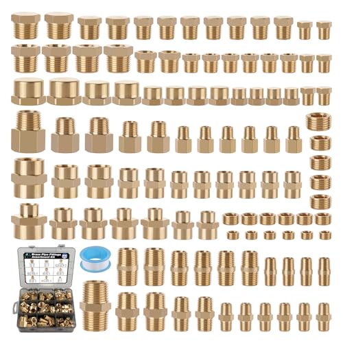 106PCS Brass Pipe Fittings Assortment Kit,1/8" 1/4" 3/8" 1/2" NPT