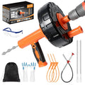Drain Snake 8Set-33Ft Drain Clog Remover,34inch Heavy Duty Plumbing Snake,20inch Hair Clog Remover,Cleaning Brush,Goggles and Gloves Manual or Powered for Bathtub,Sewer,Sink,Drainage Pipe - style: 10SET Electric Heavy Duty