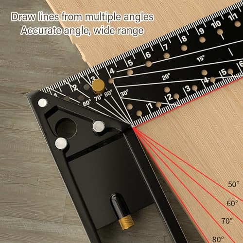 45 90 Degree Multi Angle Square Measuring Ruler, Professional 3D Multi Angle Measuring Ruler, Aluminum Alloy Woodworking Marking Ruler, High Precision Framing Square