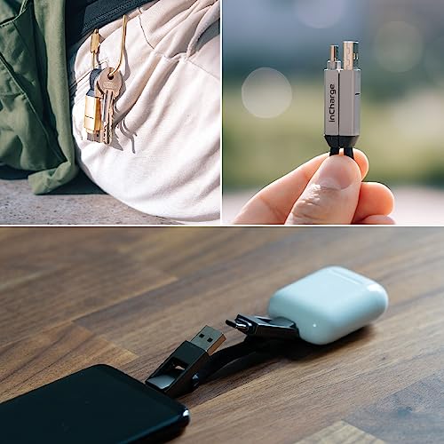 Rolling Square inCharge 6 - Keychain USB C Charger Cable, Lightning Cable and Micro-USB for Smartphone, Universal Cable Charger 6 in 1, USB Plug, 15W, White - color: White