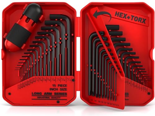 41-Piece Hex Key Allen Wrench Set, L Shape Hex and Torx Key Wrenches with Torque Handle | SAE(0.028"-3/8") | Metric(0.7mm-10mm) | Torx(T9-T50) in 3-Layer Storage Case, Heat Treated Cr-V Steel - style: 41-Piece Set (New Version)