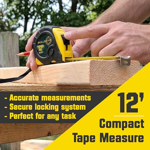 Bullseye Tape Measure 12 Ft - Small Retractable, Yellow, 3 Pack - color: Yellow