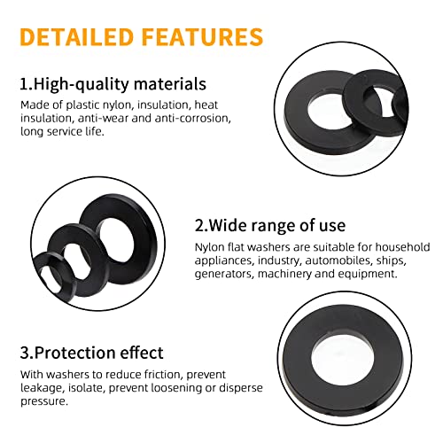 800Pcs Nylon Flat Washer Assortment Set, Washers Metric Sealing Spacer Gasket Ring Washers Set, 9 Sizes - M2, M2.5, M3, M4, M5, M6, M8, M10, M12(Black) - size: 800black