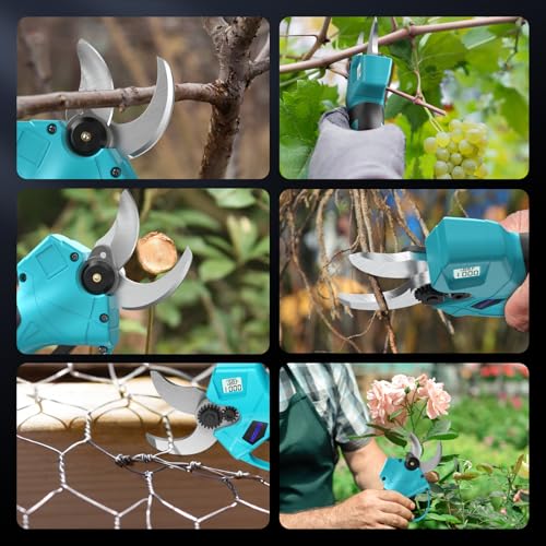 Upgraded Electric Pruning Shears, 1.4" Cutting Diameter Cordless Pruner with LCD Display, Brushless Motor, 2×2.0Ah Rechargeable Batteries & Extra Blade for Garden Trees and Branches - style: LCD-1.4" blue