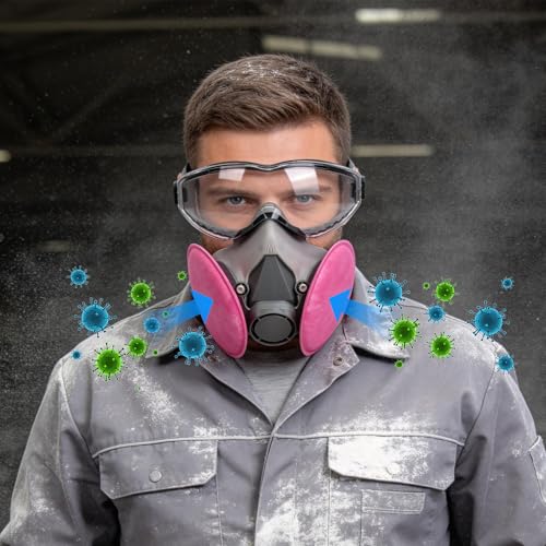 Reusable Respirator Mask with Goggles，Dust Mask with Filters for Sanding