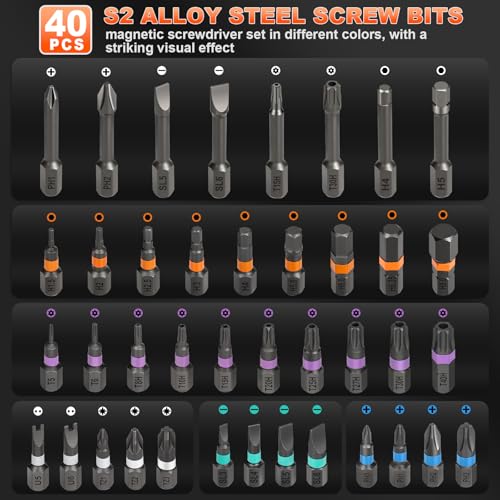 42-in-1 Magnetic Ratchet Screwdriver Set, Professional T-Handle Multi Bit Tool Kit with S2 Steel Bits, Portable Repair Set with Compact Case for Gifts, Electronics, Furniture & DIY - size: 42 in 1