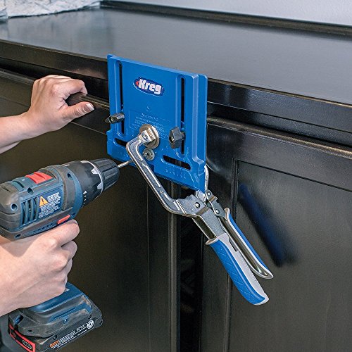 Kreg Cabinet Hardware Jig - Portable Straight Hole Drilling - Precision Drilling Without a Press - Moveable Edge Guide for Accurate Positioning - for Knobs & Small Pulls - KHI-Pull
