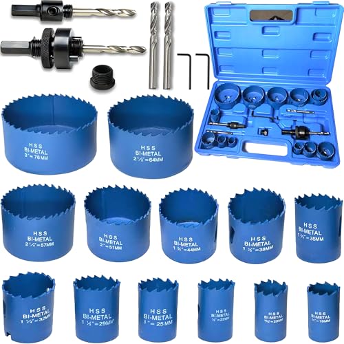 Bi-Metal Hole Saw Kit Set 3/4" to 3" HSS Hole Saw Drill Bits for Wood Boards Soft Metal Sheet PVC Fiberboard Plastic Drywall 17PCS
