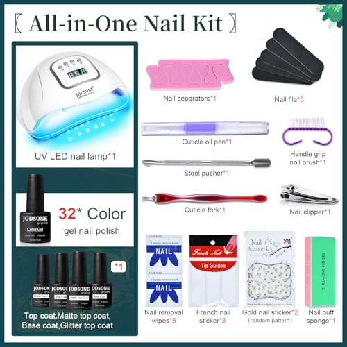 JODSONE 32 Colors Nail Polish Set With U V Light Manicure Nail Tools Nail Art Manicure Salon DIY at Home - color: KIT-02