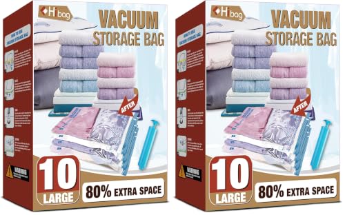 Vacuum Storage Bags, 10 Large Vacuum Seal Bags for Clothing (Pack of 2) - size: 10-Large (Pack of 2)