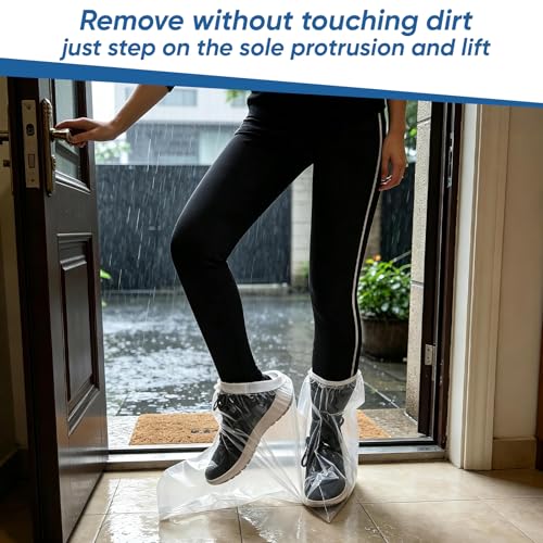 Heavy-Duty Waterproof Shoe Covers, 12 Pcs Disposable Rain Covers with Wide Elastic Band for Men & Women, One-Size Shoe Covers for Indoor and Outdoor Use