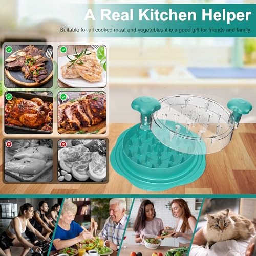 Chicken Shredder Tool Twist Large Meat Shredder with Brush&Fork, Teal - color: Teal