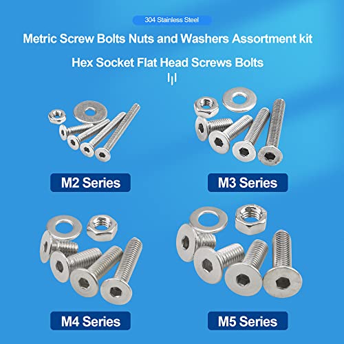 NINDEJIN 580 PCS M2 M3 M4 M5 Metric Hex Socket Button Head Screw Bolts Kit - size: 580 Hex Flat Head Socket Screws Nuts
