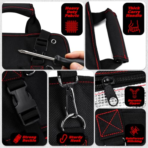 13-Pocket Roll Up Tool Bag with Clear and Mesh Pouches, Black