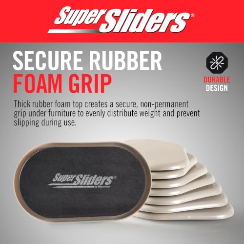 Super Sliders 3-1/2" x 6" Small Oval Reusable Furniture Sliders for Carpet, Anti-Slip Protective Furniture Moving Pads for Beds, Sofas, Dressers, Set of 8, Beige - size: 3-1/2 x 6 Inch Oval, style: For Carpet
