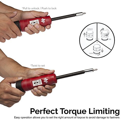 NEIKO 10573B 1/4” Torque Screwdriver Set, 20 Hex Bits, 10 to 50 In-Lbs, Long Shank Screwdriver Torque Wrench, Adjustable Inch-Pound Torque Screwdriver for HVAC and Gunsmiths - size: Long Torque