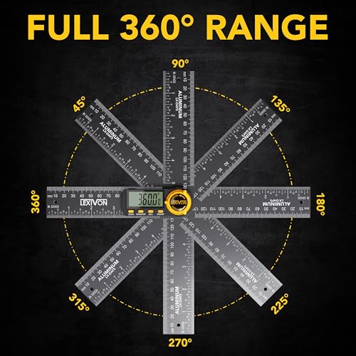 LEXIVON Aluminum Digital Angle Finder Gauge, 5-inch/130mm Multi-Purpose Protractor, Includes XL Display and Rugged Zippered Pouch (LX-DAF5) - size: 5 Inch