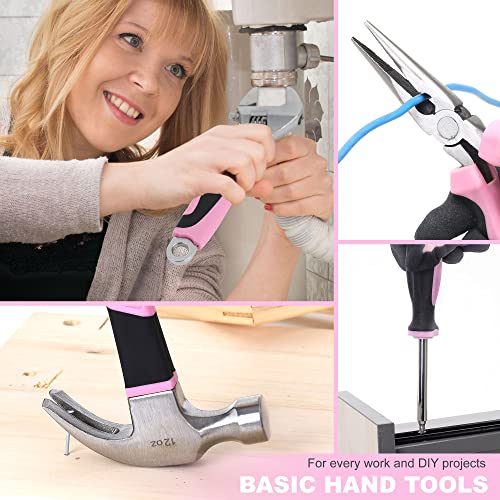 FASTPRO 220-Piece Pink Tool Set, Home Repairing Tool Kit for Women - color: Pink