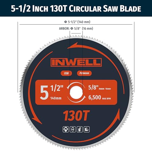 5-1/2-Inch 130 Tooth Plywood, Softwood, OSB Cutting Circular Saw Blade with 5/8"-1/2" Bushing-3 Pack - size: 5-1/2" 130T