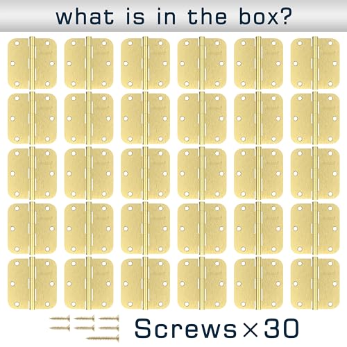 30 Pack Brushed Gold Door Hinges 3.5 Inch, 5/8" Radius Rounded, Standard Residential for Doors,Sturdy Hinges - size: 30 Pack