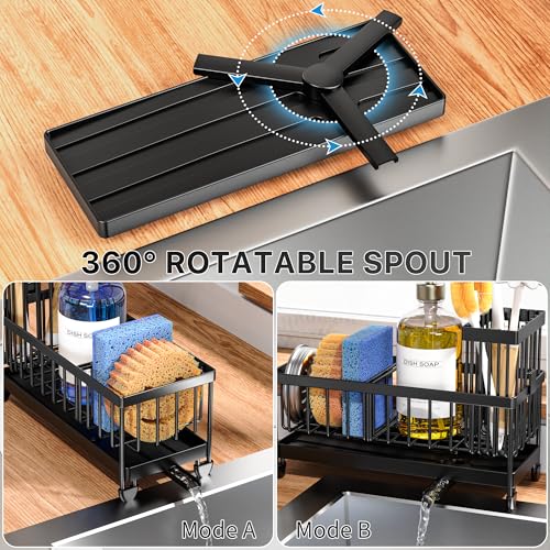 Cisily Sponge Holder for Kitchen Sink, Sink Organizer with Brush Holder - color: Black - 9.25″