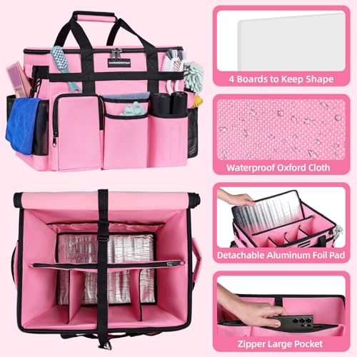 Extra Large Rolling Cleaning Caddy Bag with Wheels, Cleaning Baskets Bags with Detachable Trolley For Housekeepers , Water Resistant Cleaner Supplies Organizer with Wheels for Kitchen, Car