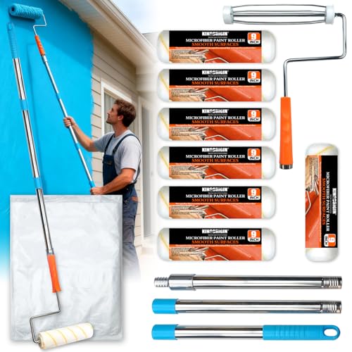 12 Pack 9 Inch Paint Roller Kit with 3FT Extendable Pole - color: 13 Pack, 9" roller