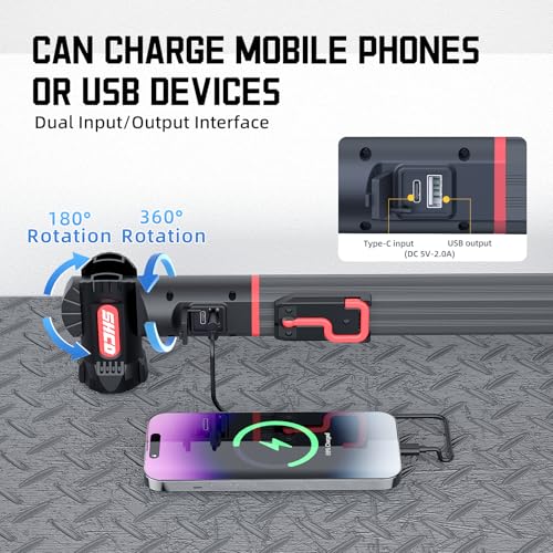 Magnetic work light,5200mAh Long size Rechargeable LED Work Light with Magnetic Bases&HangingHooks,Aluminum Alloy Magnetic light bar with 4Lighting Modes, For Car Repairing/Inspection/Garage