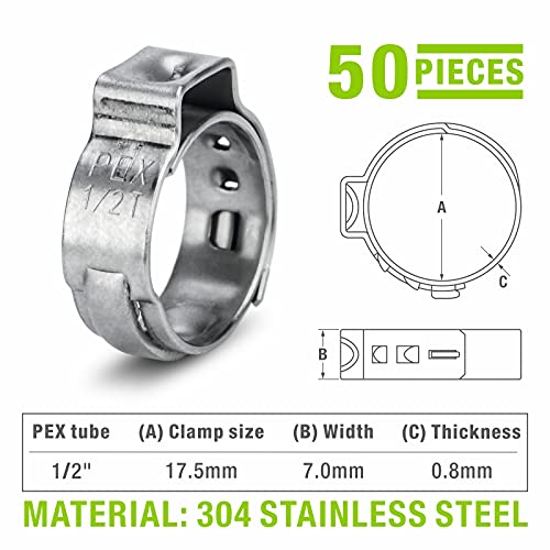iCrimp 1/2 Inch Stainless Steel PEX Cinch Clamp Rings - size: 50pcs 1/2-Inch