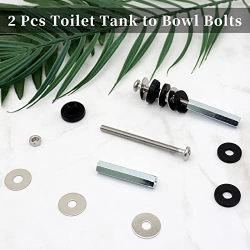 Universal Toilet Tank to Bowl Bolts Kit, Heavy Duty Toilet Bolts, Waterproof Stainless and Rubber Washers Gaskets with Extra Long Nut Screw for Fastening (Silver) (2, Long) - size: Long