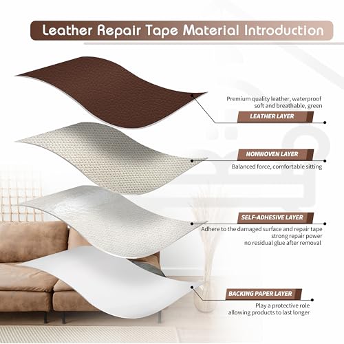 KING MOUNTAIN Leather Repair Patch,4 x 63 Inches self Adhesive Leather Repair Tape for Damaged Leather Furniture, Sofa Seating,Car Seats, Leather Goods (Medium Brown) - color: Medium Brown, size: 4" x 63"
