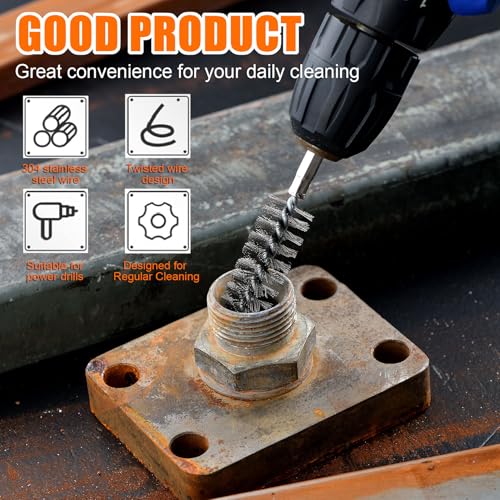 MAXMAN Wire Brush for Drill 6Pcs, Stainless Twisted Bristles, 1/4"Hex Shank
