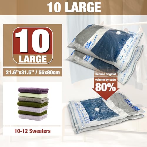 Vacuum Storage Bags, 10 Large Vacuum Seal Bags for Clothing (Pack of 2) - size: 10-Large (Pack of 2)