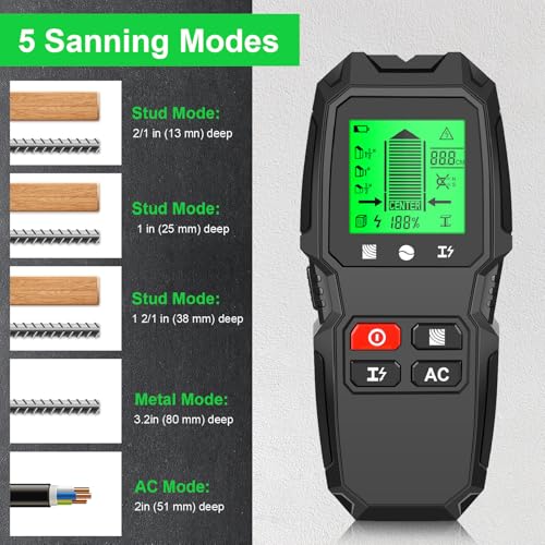 5-in-1 Stud Finder Wall Scanner with LCD Display | Electric Wire Finder, Wood and Metal Detector | High Accuracy Sensor for Cable, Stud Detection (Black)