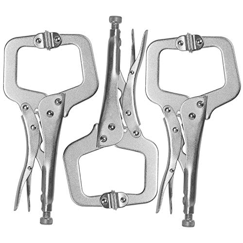 HOZEON 3 PCS 11 Inch C Clamp Locking Pliers with Swivel Pads, Heavy Duty Locking Pliers, Woodworking Clamps Set, Adjustable Nickel Plated C Plier for Wood Working, Welding, Electrician Maintenance - size: 3 PCS 11 In