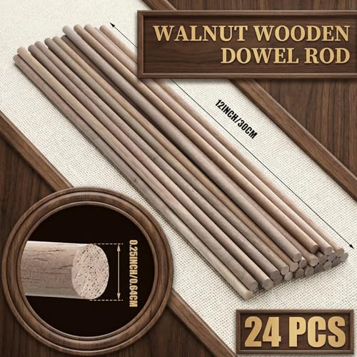 Wenqik 24 Pcs Walnut Dowel Rods 1/4 x 12 Inch Hardwood Stick for DIY Craft - size: 1/4 x 12 Inch