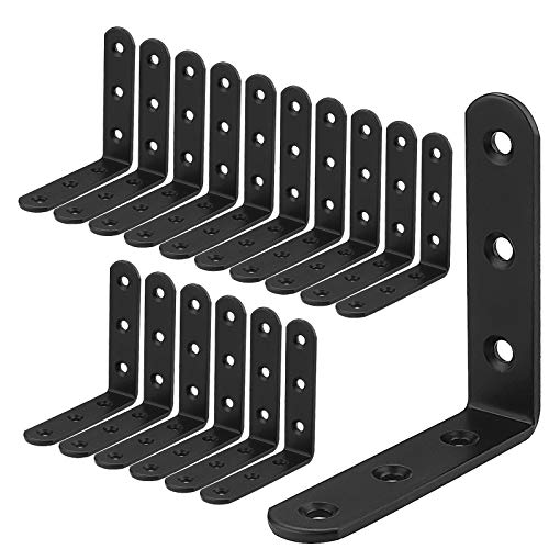16 PCS Black L Brackets for Wood, 4" x 4" Corner Bracket Heavy Duty L Corner Brace Metal Right Angle Brackets for Shelves, Furniture, Bedframe, Cabinet, Drawer, Chair, Thickness 3MM