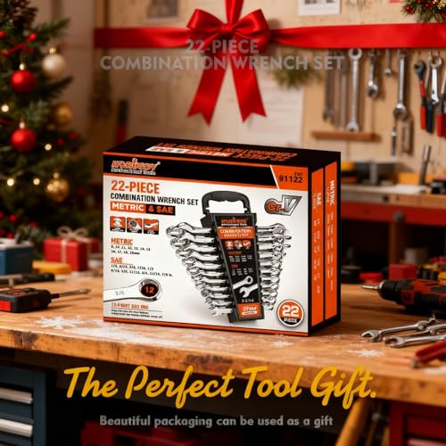 HORUSDY 22-Piece Wrench Set, Metric & SAE, 9mm - 19mm, 1/4" - 7/8", Combination Wrenches Set with Storage Rack, 12 Point Chrome Vanadium Steel - style: 22-Piece Wrench Set(Metric&SAE)
