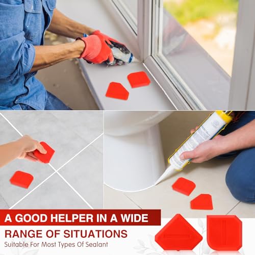 Outus 2 Pieces Caulking Tool Set Silicone Sealant Grout Tool for Kitchen Bathroom Floor Sealant Sealing(Red) - color: Red
