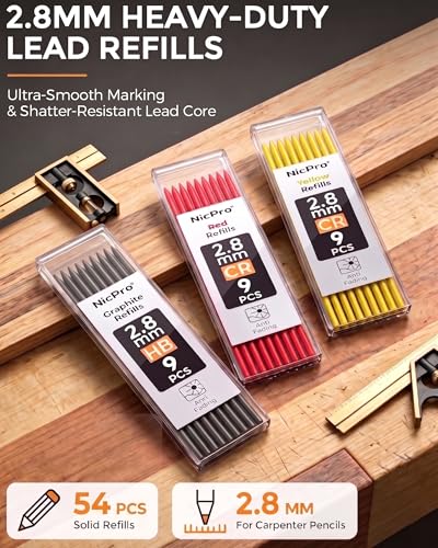 Nicpro Carpenter Pencils with Sharpener & Sleeve, 3Pack Construction Pencil - size: 3 Pack