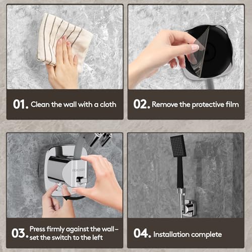 Shower Head Holder with Suction | 360° Swivel | Black - color: Black