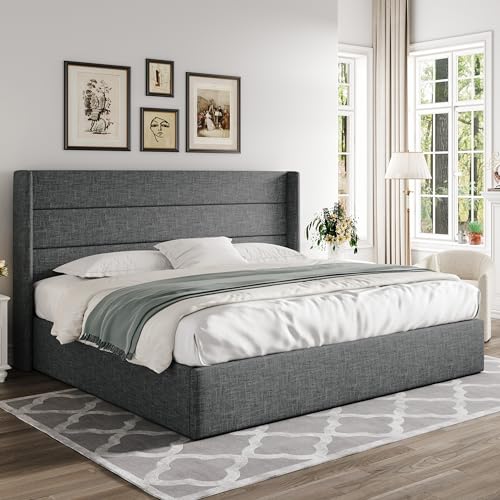 Allewie King Size Lift Up Hydraulic Storage Bed Frame Dark Grey - color: Dark Grey, size: King, style: Modern
