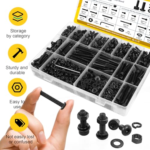 1500PCS M4 Hex Socket Cap Head & Button Head Screws and Nuts Kit - size: M4 1500pcs