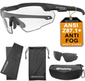 HTS HUNTERSKY Ballistic Tactical Shooting Glasses ANSI Z87+ UV400 Protective Eyewear - color: Black Clear W/ Carrying Case & Replacement Lens