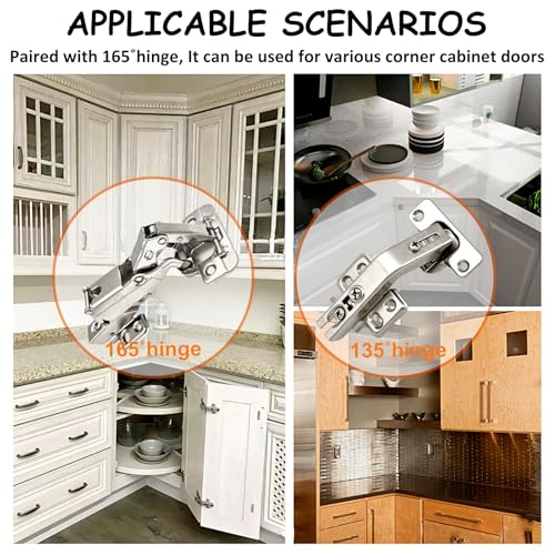 2 Pack 135° Lazy Susan Hinges for Cabinets, Corner Kitchen Cabinet Replacement Hardware, Bifold Door/Cupboard Folded/Folden Door Hinges with Screws